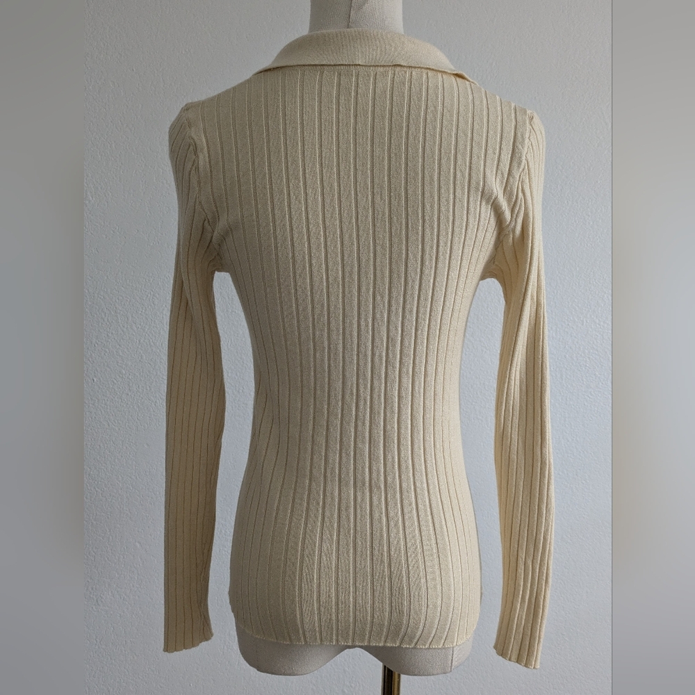 Commense Cream Ribbed Knit Sweater - Picture 2 of 6